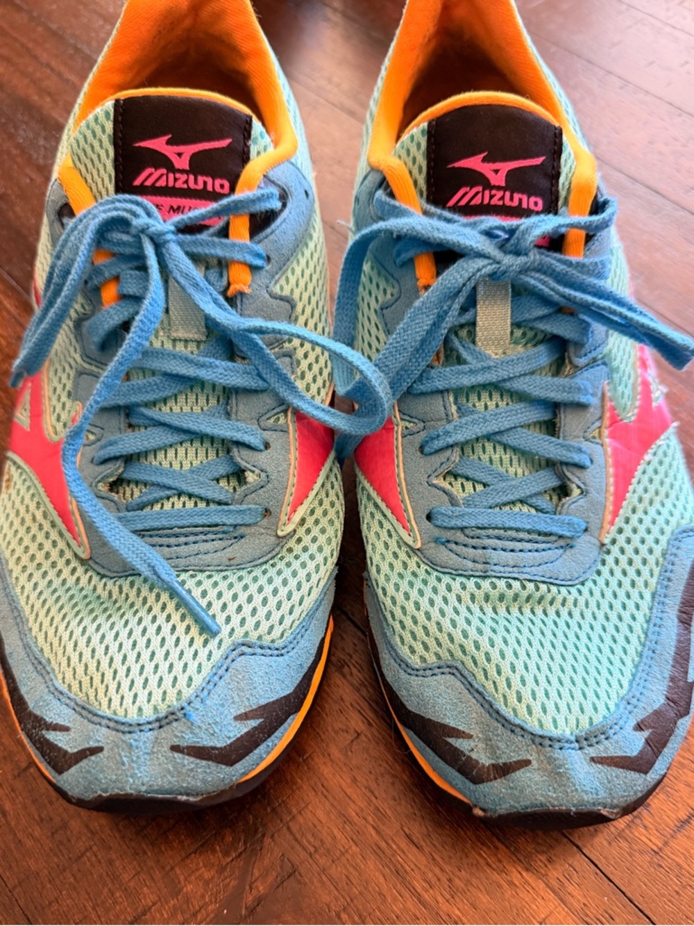Mizuno Teal and Pink Running Sneakers with Orange Trim